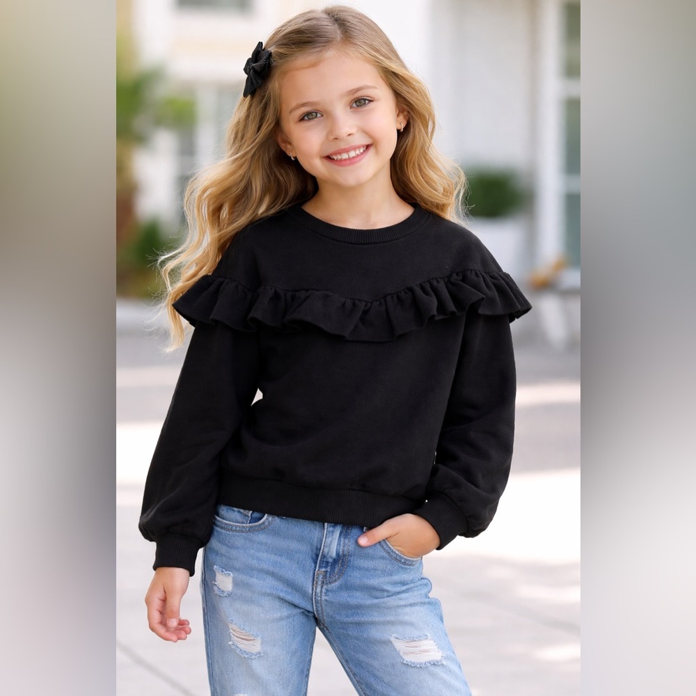 Jessica Simpson Girls Black Ruffle Sweatshirt Size 6X